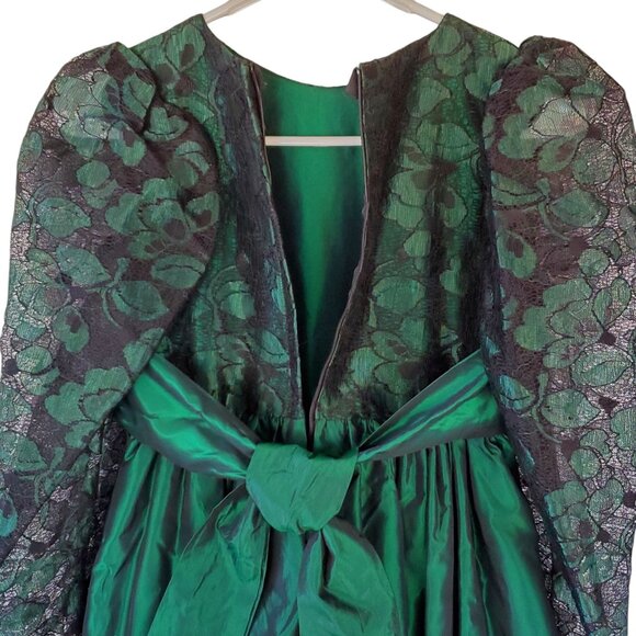 Vintage Formal Party Dress Girl's 12 Green Taffeta Tulle Hi Lo Zipper Tie Back - Picture 12 of 12